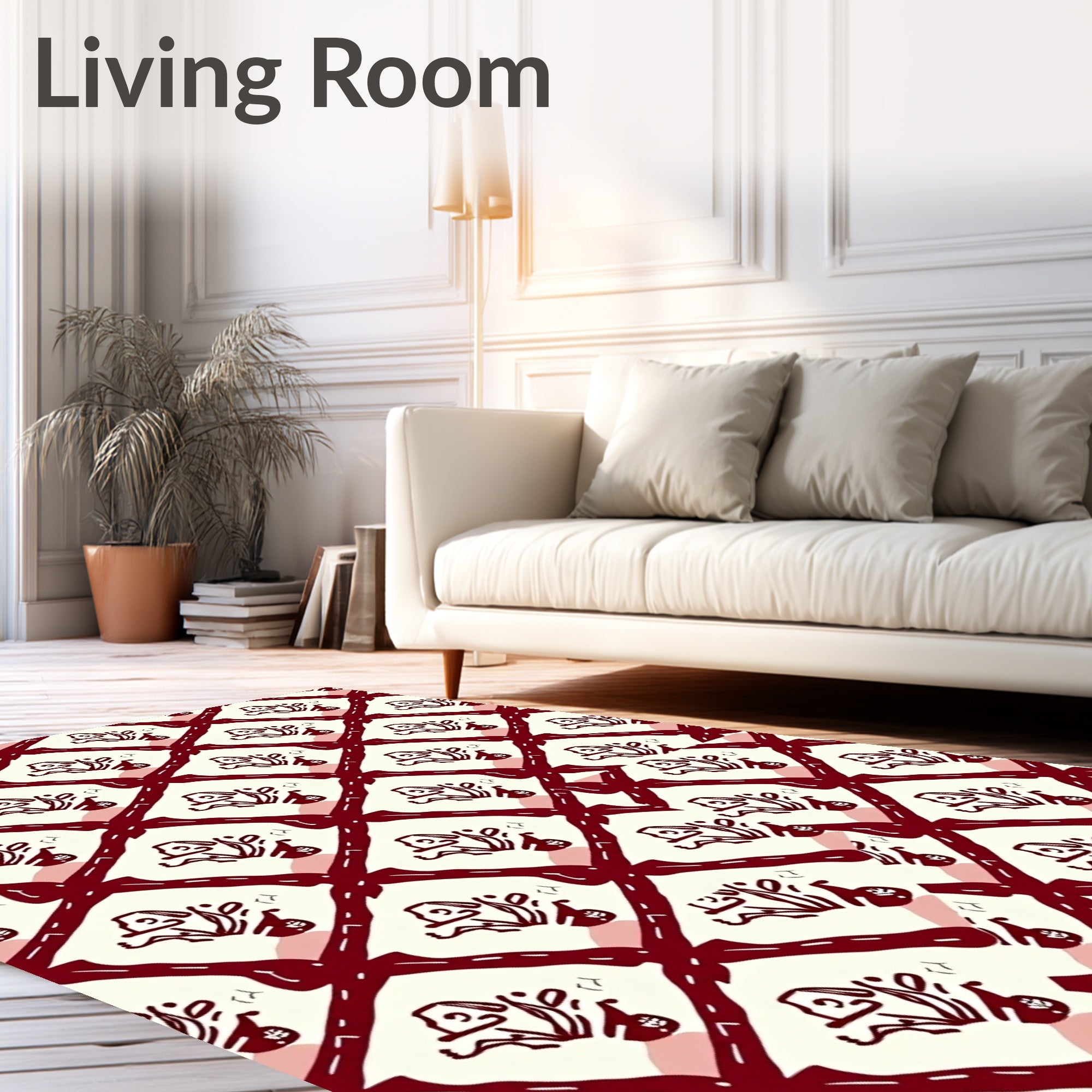 Crimson Lattice Folk Art Rug