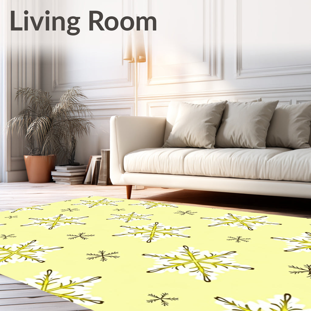Yellow Snowflake Scatter Graphic Rug