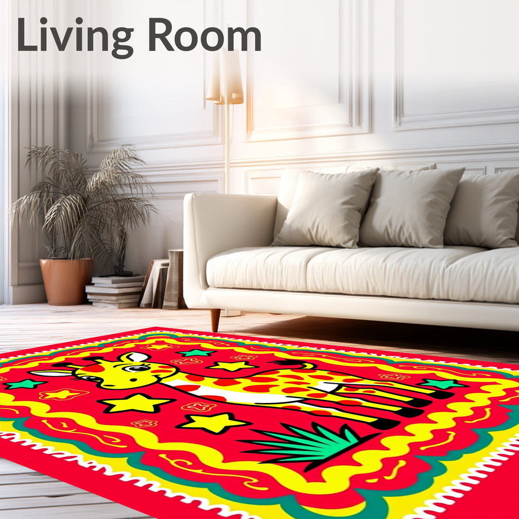 Playful Yellow Giraffe Star Border Rug