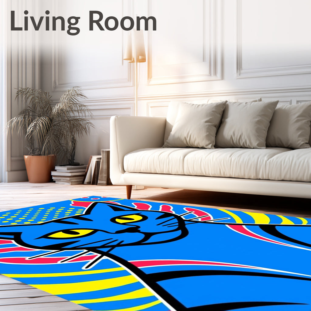 Vibrant Blue Feline Abstract Rays Rug