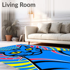 Vibrant Blue Feline Abstract Rays Rug