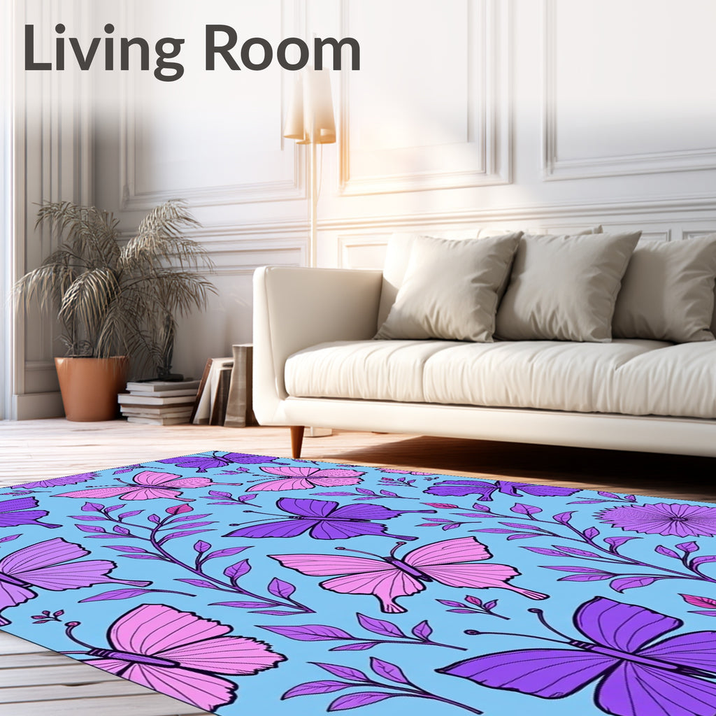 Violet Purple Butterfly Garden Collection Rug