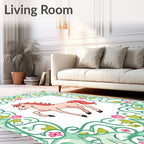 Pink Horse With Green Floral Border Rug