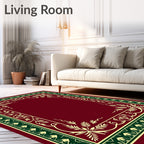 Deep Crimson Leafy Vine Border Rug