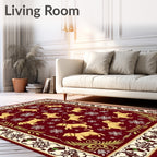 Burgundy Golden Dog Snowflakes Border Rug