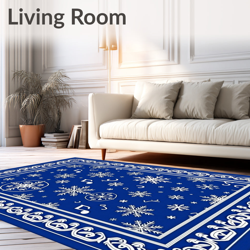 Royal Blue Snowflake Music Notes Rug