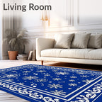 Royal Blue Snowflake Music Notes Rug