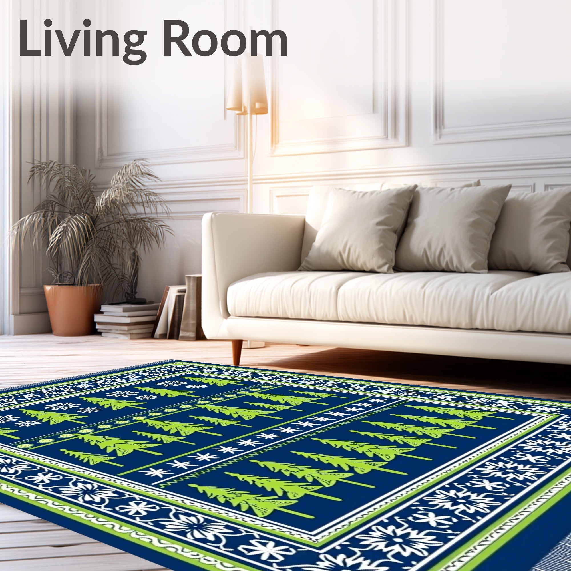 Dark Blue Pine Tree Holiday Rug