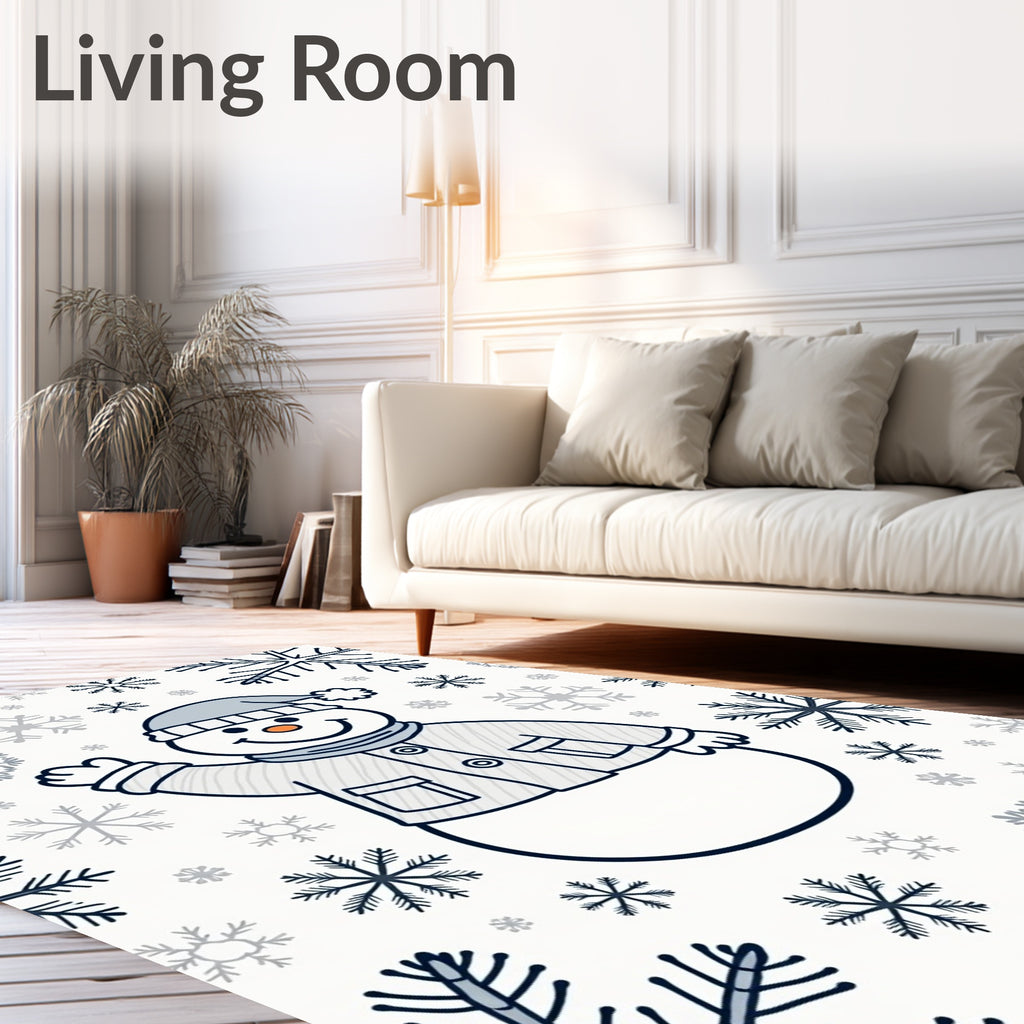 Winter Snowman Surrounded by Snowflakes Rug