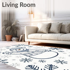 Winter Snowman Surrounded by Snowflakes Rug