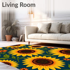 Golden Sunflowers On Dark Teal Background Rug