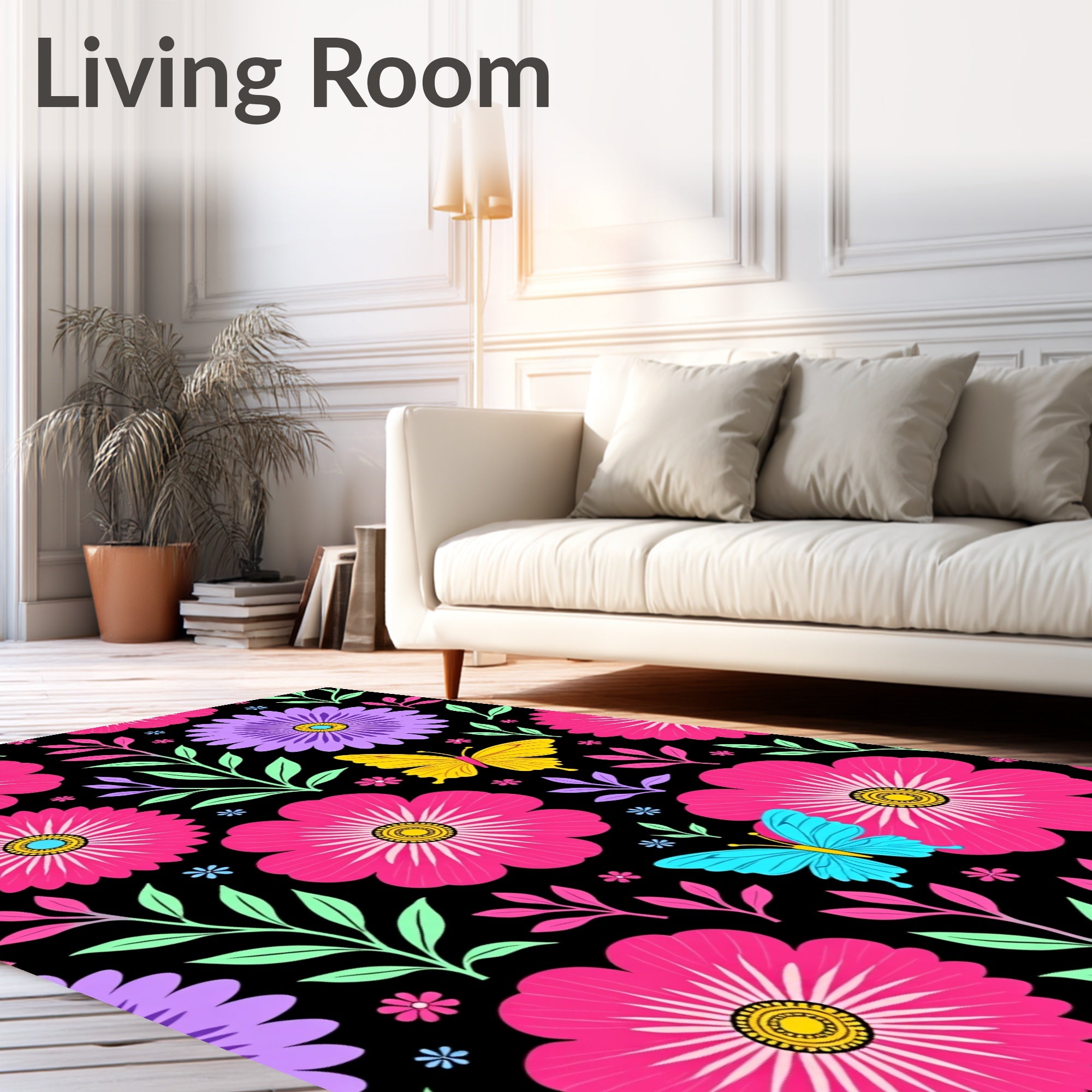 Vibrant Pink Purple Butterfly Garden Bloom Rug