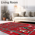 Red Green Plaid Christmas Figures Rug