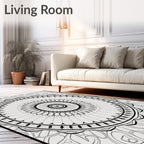 Black White Radial Mandala Rug