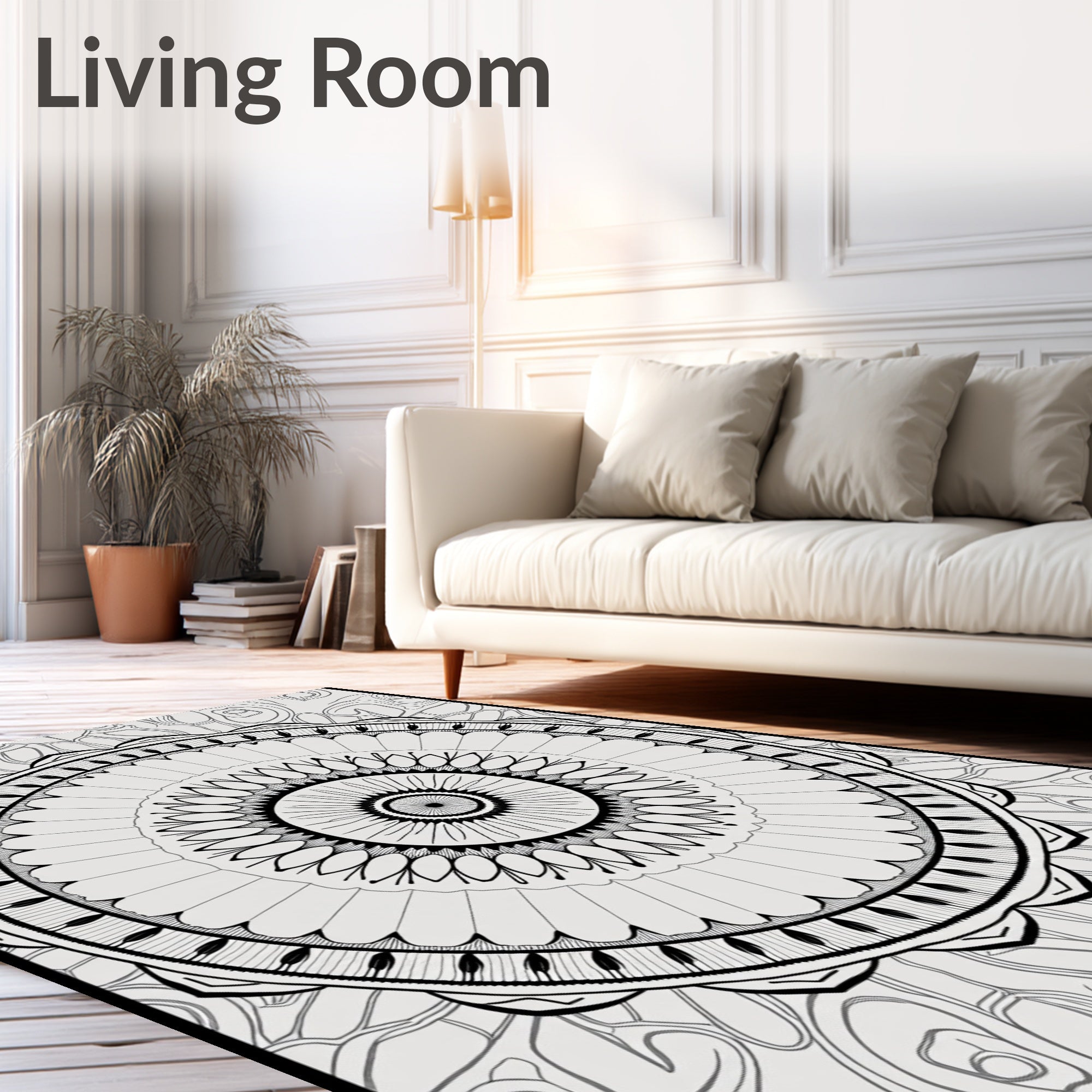 Black White Radial Mandala Rug