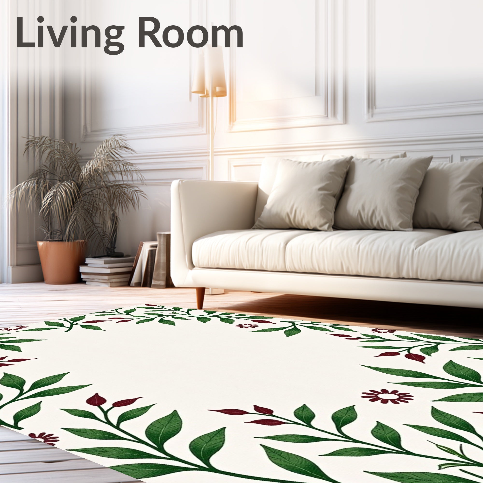 Dark Green Leafy Floral Arrangement Rug