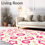 Bright Pink Floral Creamy Background Swirls Rug