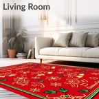 Red Gold Festive Bell and Star Arrangement Rug