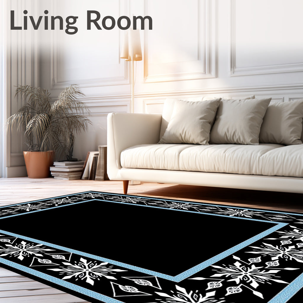 White Starburst Blue Border Rug