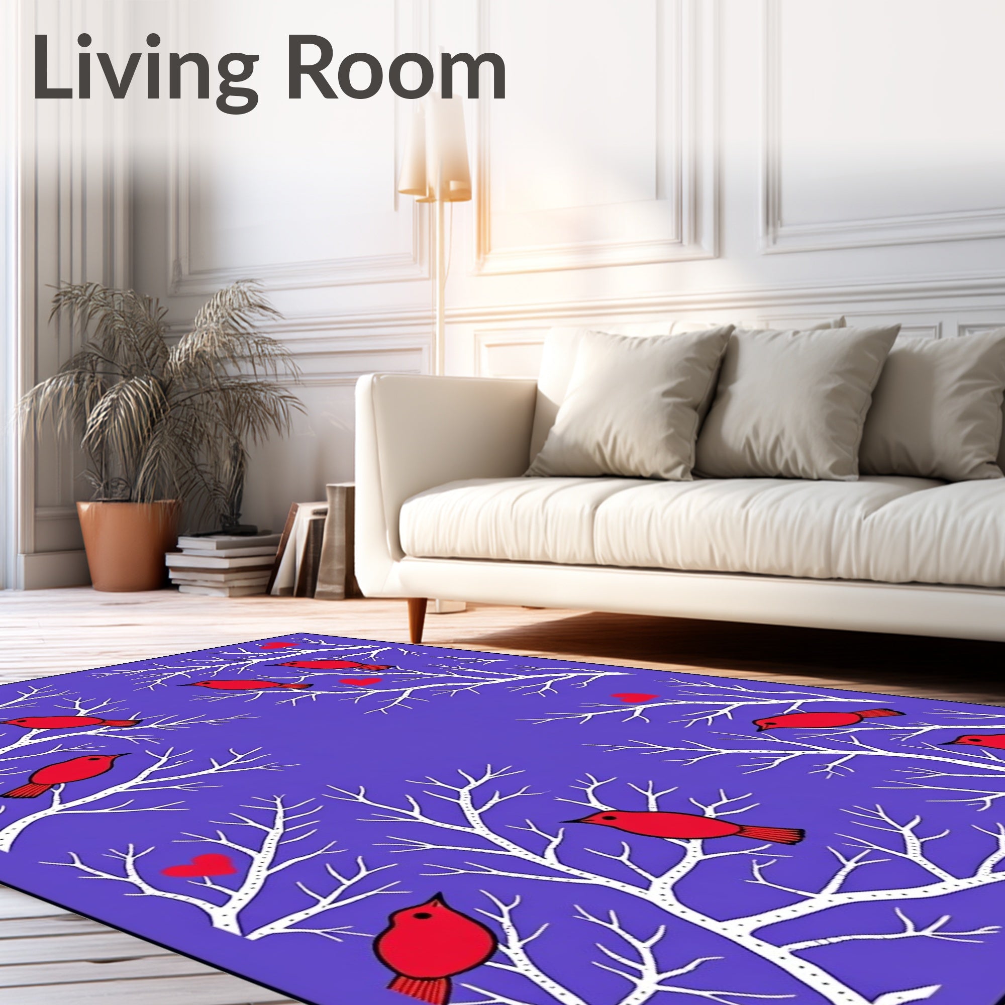 Red Birds On White Tree Branches Rug