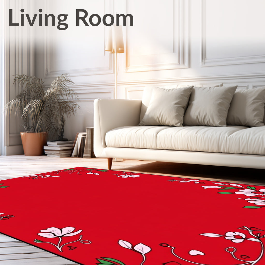 Crimson Blossoms Border Corner Rug