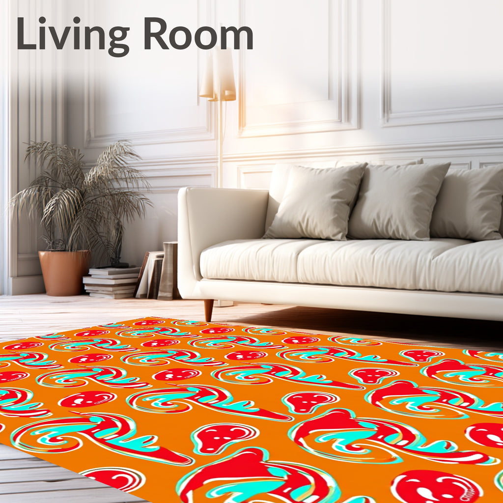 Whimsical Red Swirl Abstract Orange Rug