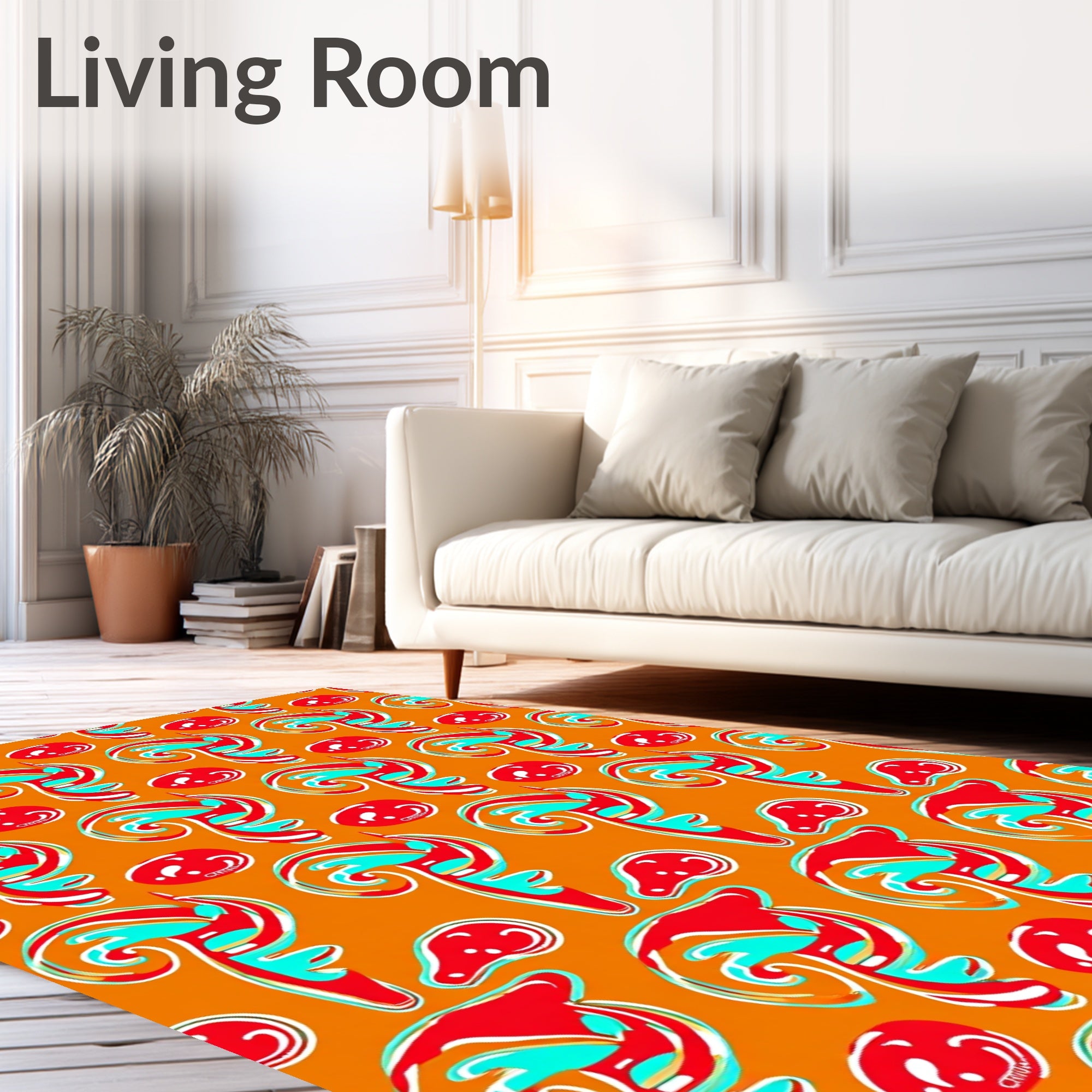 Whimsical Red Swirl Abstract Orange Rug