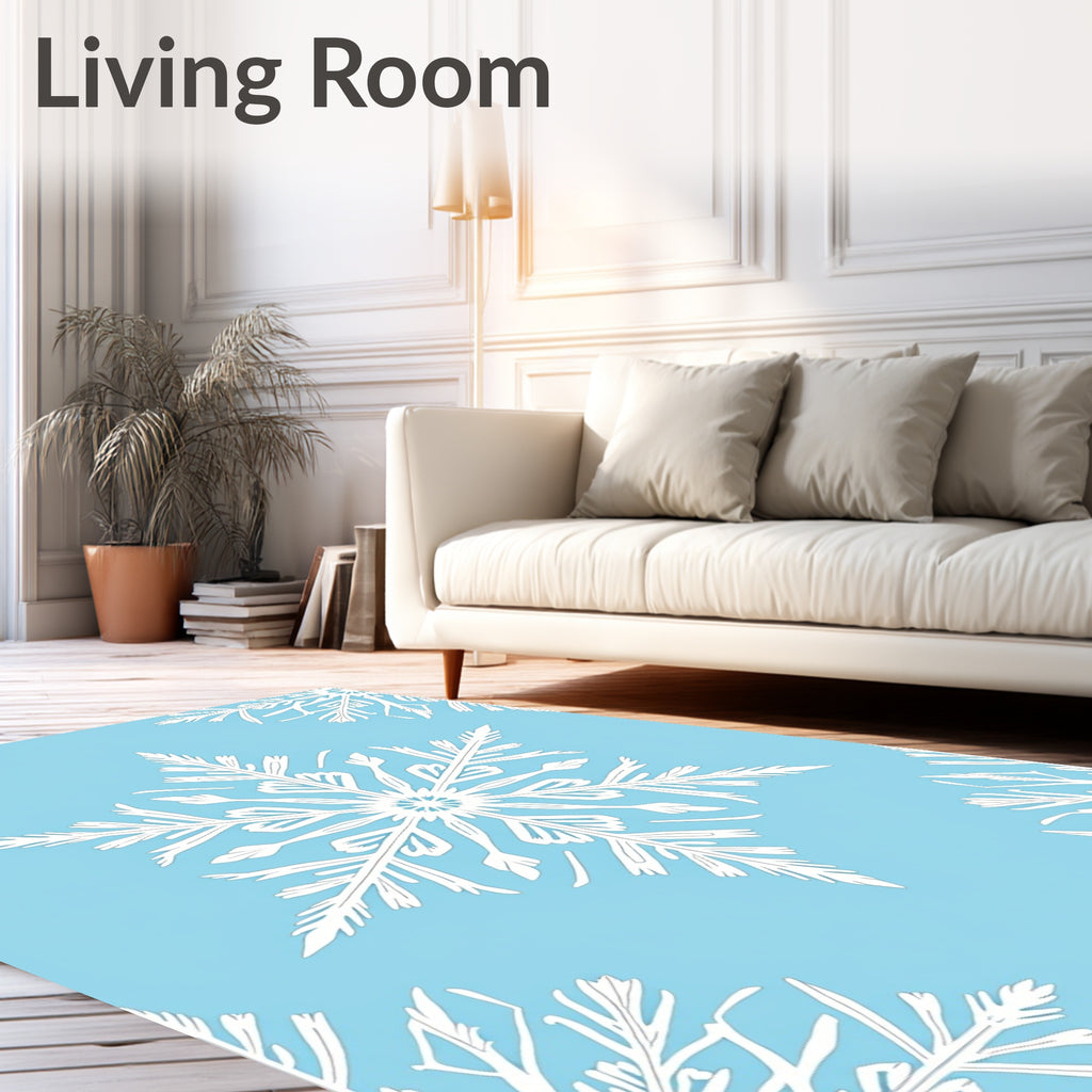 White Snowflake Blue Winter Repeat Rug