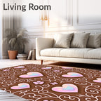 Pink Iridescent Hearts Swirl Floral Rug