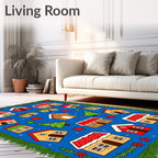 Festive Gingerbread Village Blue Rug