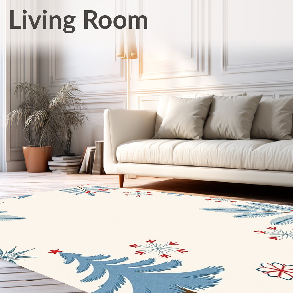 Festive Blue Spruce Snowflakes Bows Rug