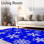 White Snowflake Pattern On Royal Blue Rug