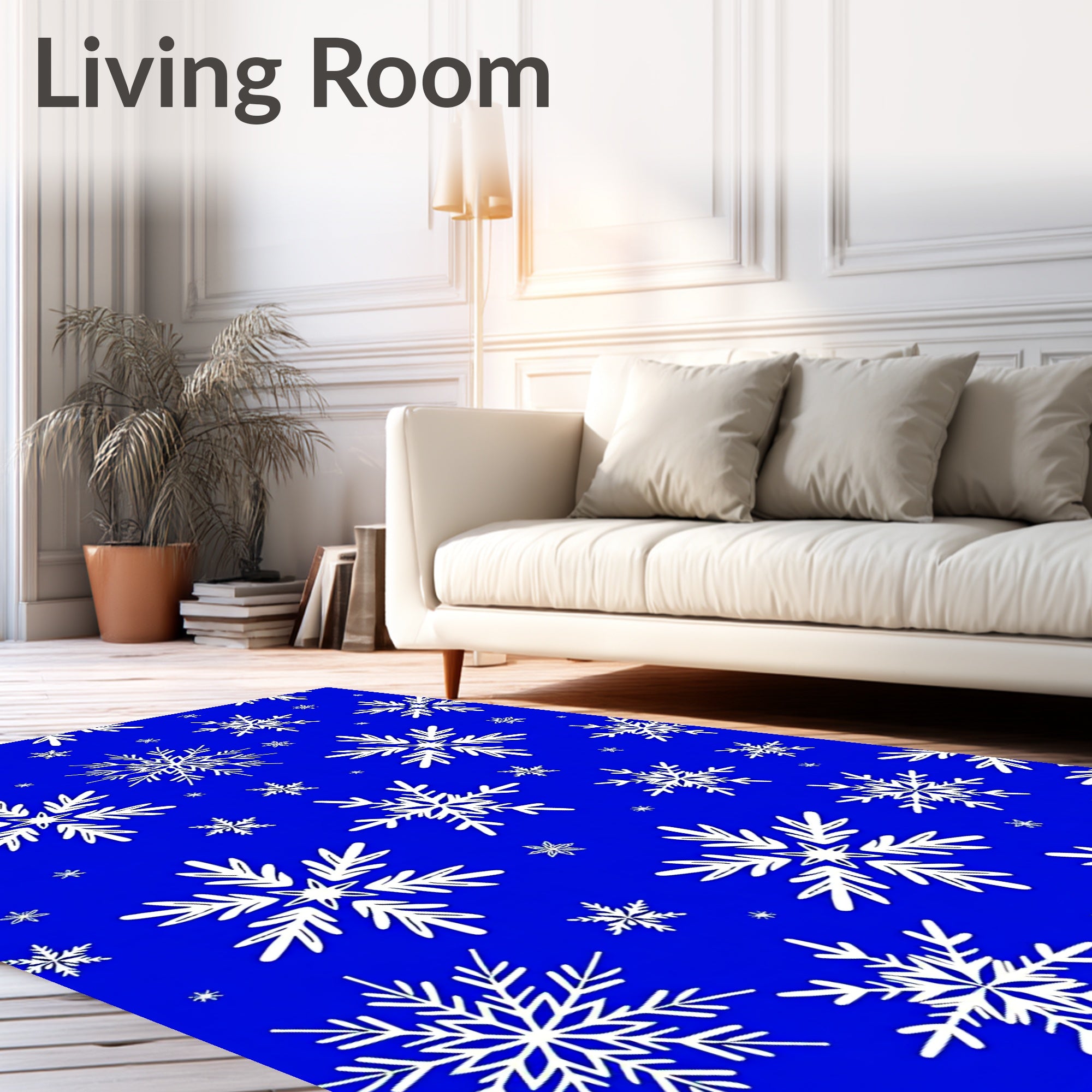 White Snowflake Pattern On Royal Blue Rug
