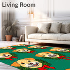 Golden Dog Wreath Red Bow Christmas Rug