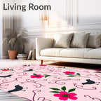 Pink Floral Bird Silhouette Garden Rug