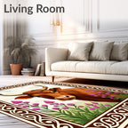 Brown Bull Pink Flower Meadow Rug