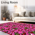 Vibrant Red Green Floral Whimsy Rug