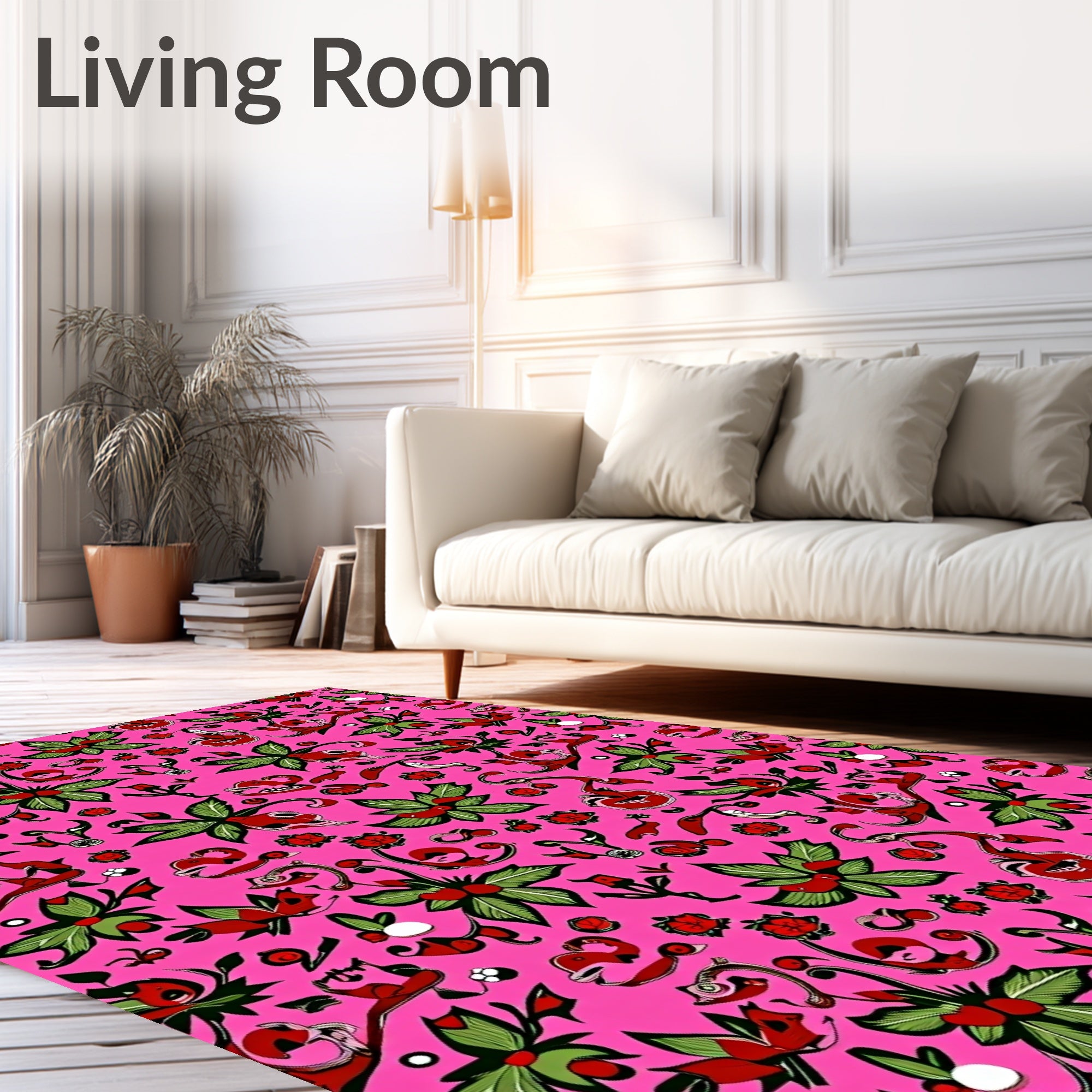 Vibrant Red Green Floral Whimsy Rug