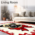 Festive Cream Pug Red Bow Rug