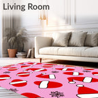 Red Santa Hats Pink Snowflakes Rug