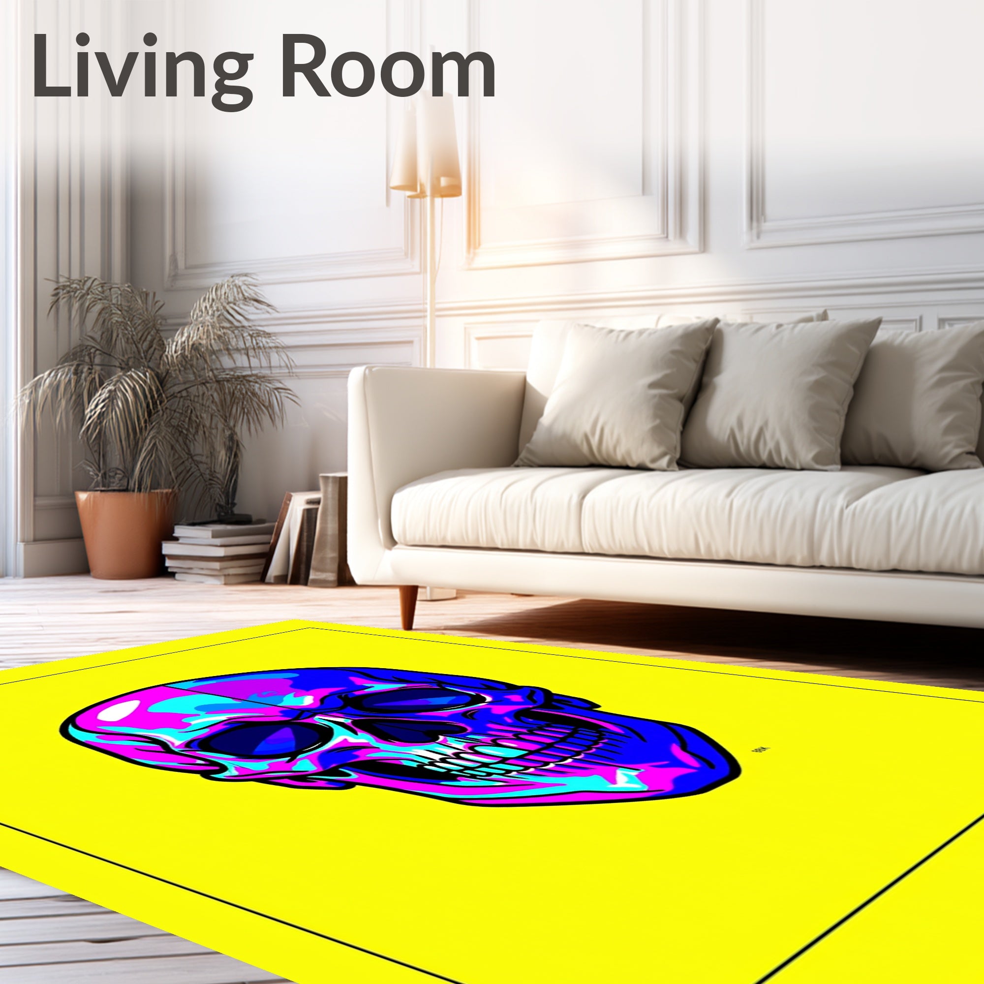 Vivid Neon Skull With Pink Blue Accents Rug