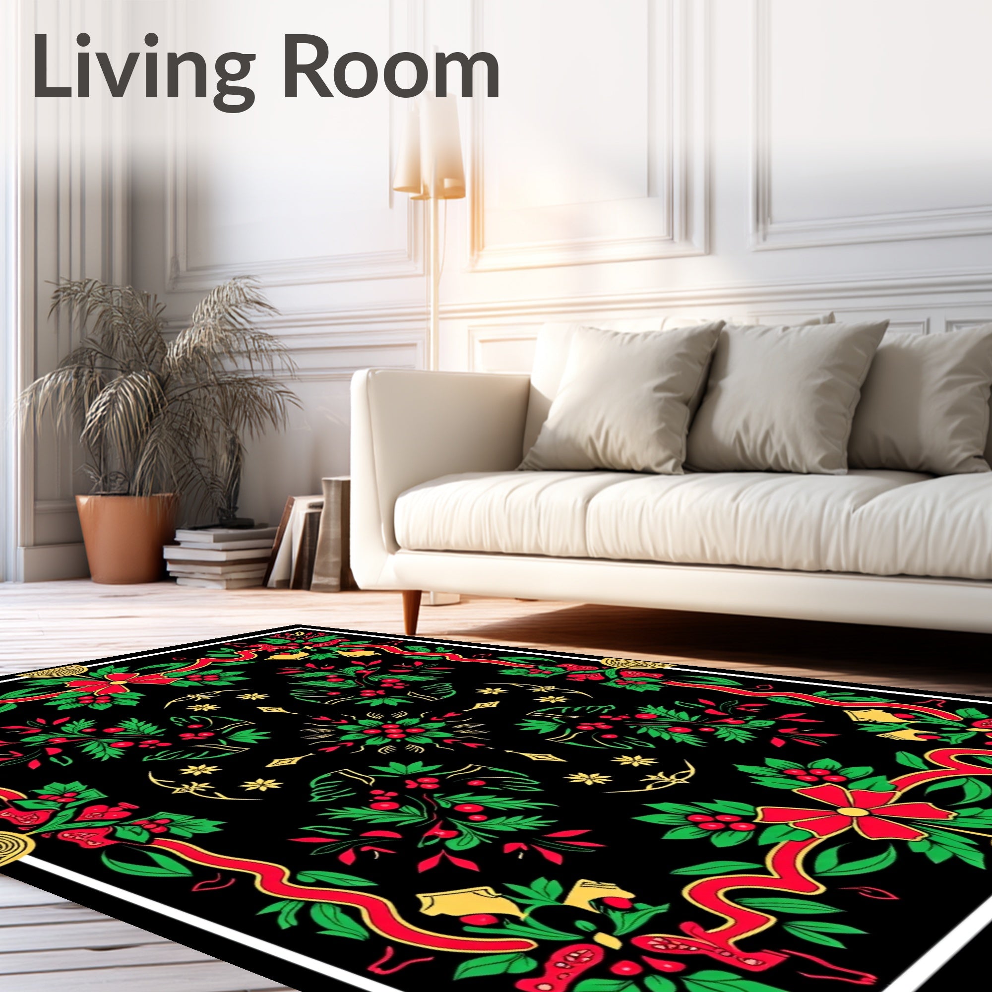 Festive Red Green Holly Berries Rug