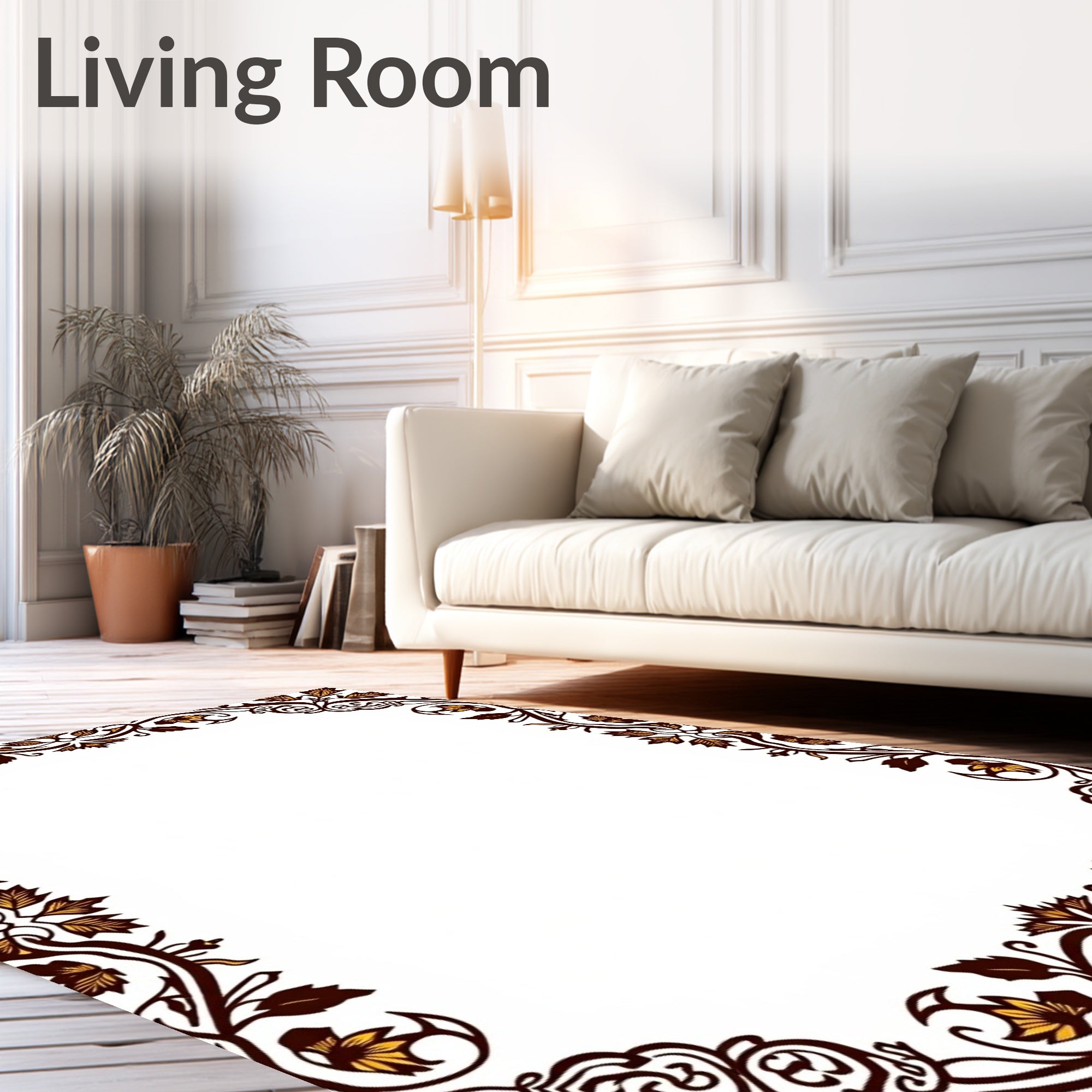 Vineyard Scrollwork Golden Leaf Border Rug