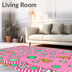Pink Candy Character Whimsical Circles Rug