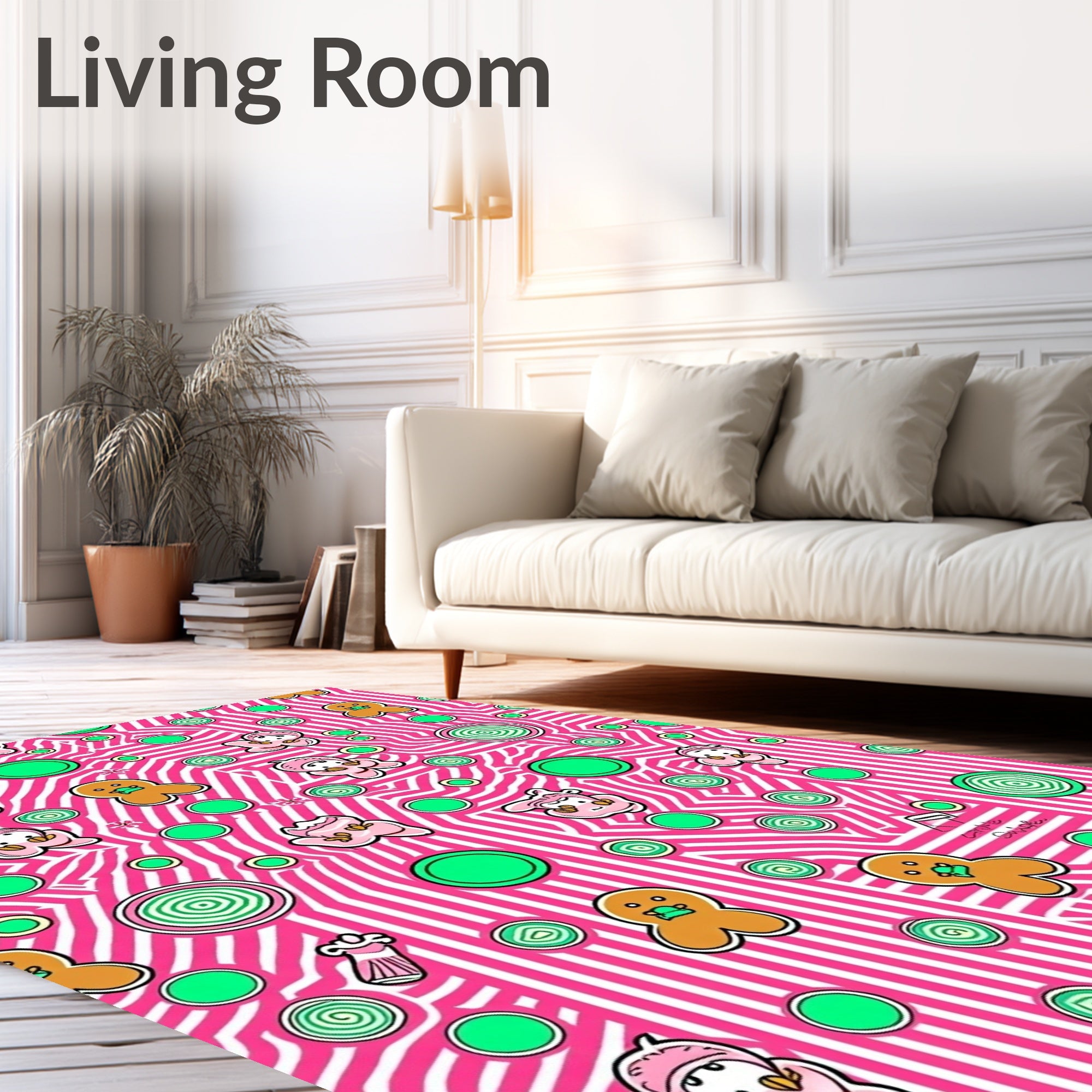 Pink Candy Character Whimsical Circles Rug