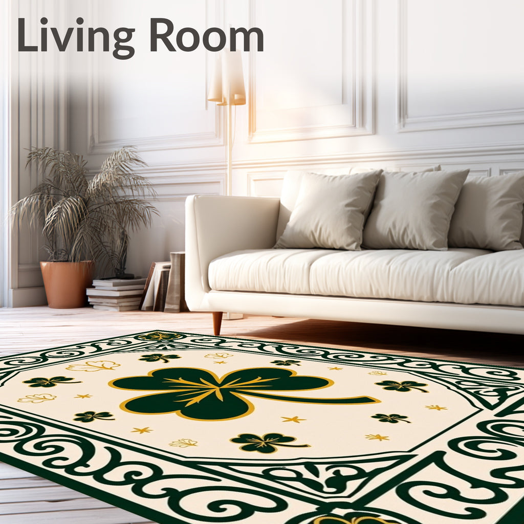 Green Gold Clover Medallion Border Rug