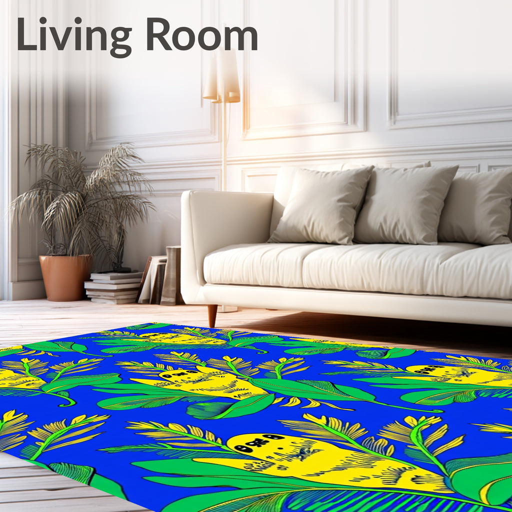 Vibrant Yellow Creatures Tropical Leaves Rug