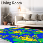 Vibrant Yellow Creatures Tropical Leaves Rug