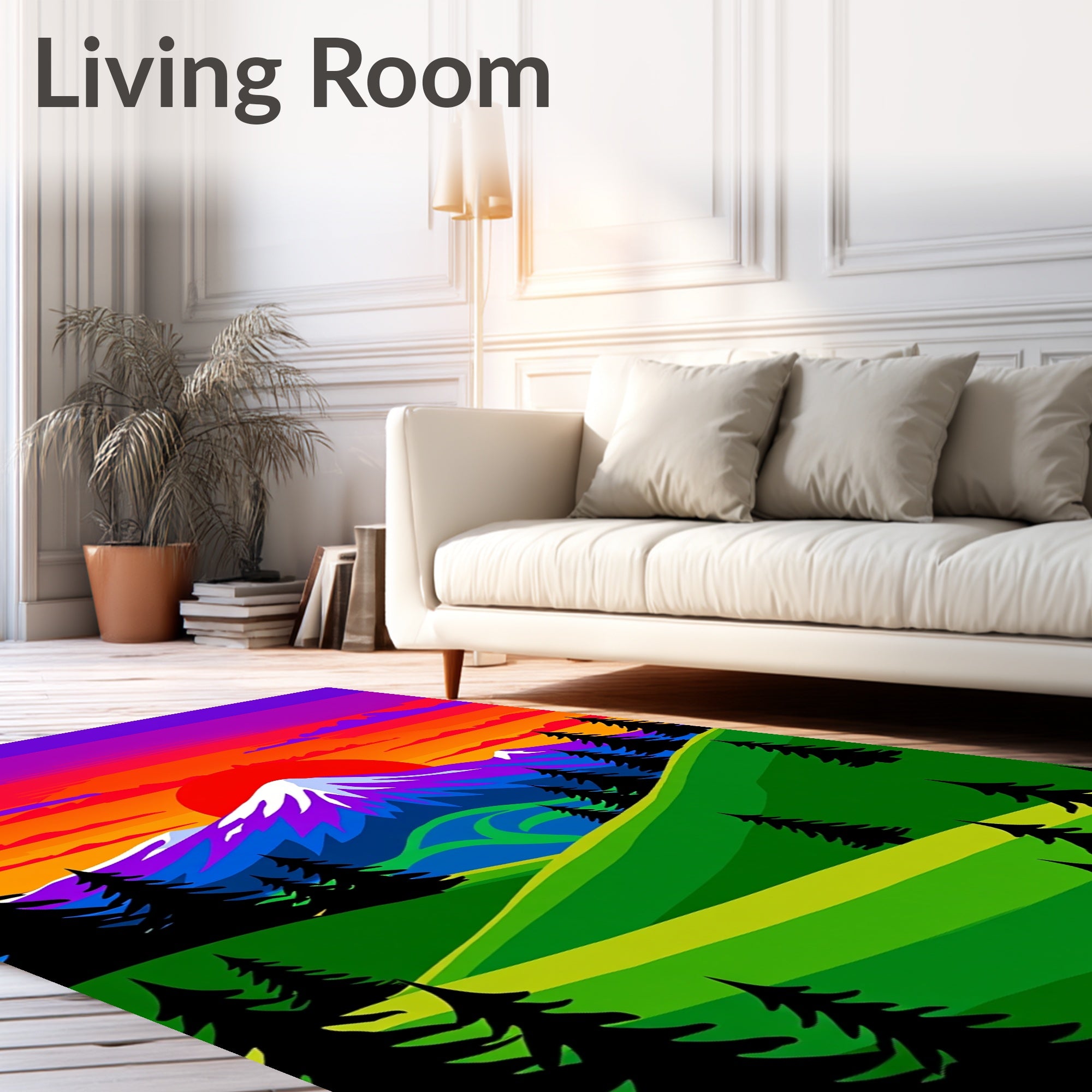 Vibrant Purple Sunset Mountain Landscape Rug