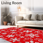 White Snowflake Scroll Red Background Rug